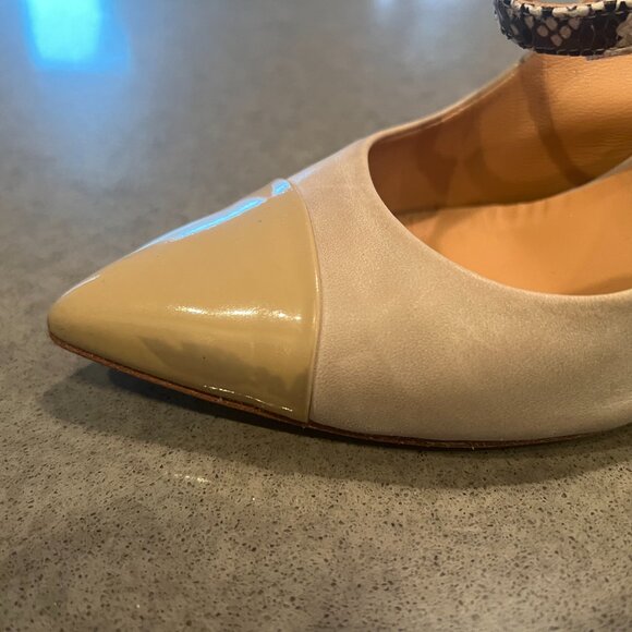 France Mode Taupe Leather Heel Slingbacks with Snakeskin detail 36.5/6 - Picture 7 of 11